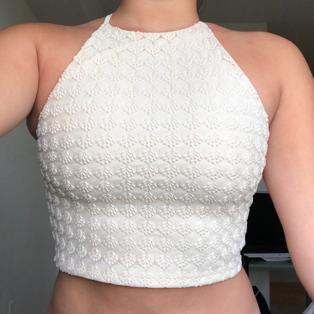 Miss Selfridge Cream crop top backless. S